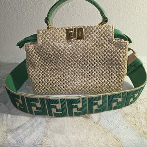 Elegant Woven Mini Bag with Green Accents